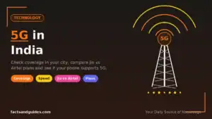 5G in India guide featured image showing an orange broadcast tower emitting radiating signal waves with a glowing 5G antenna badge