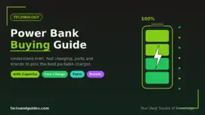 Power Bank Buying Guide featured image showing a fully charged green battery with a lightning bolt and 100% charge indicator